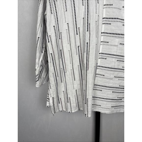 Habitat Button Down Shirt Women's Medium White Cotton Block Pattern Boho Artsy - Picture 10 of 13